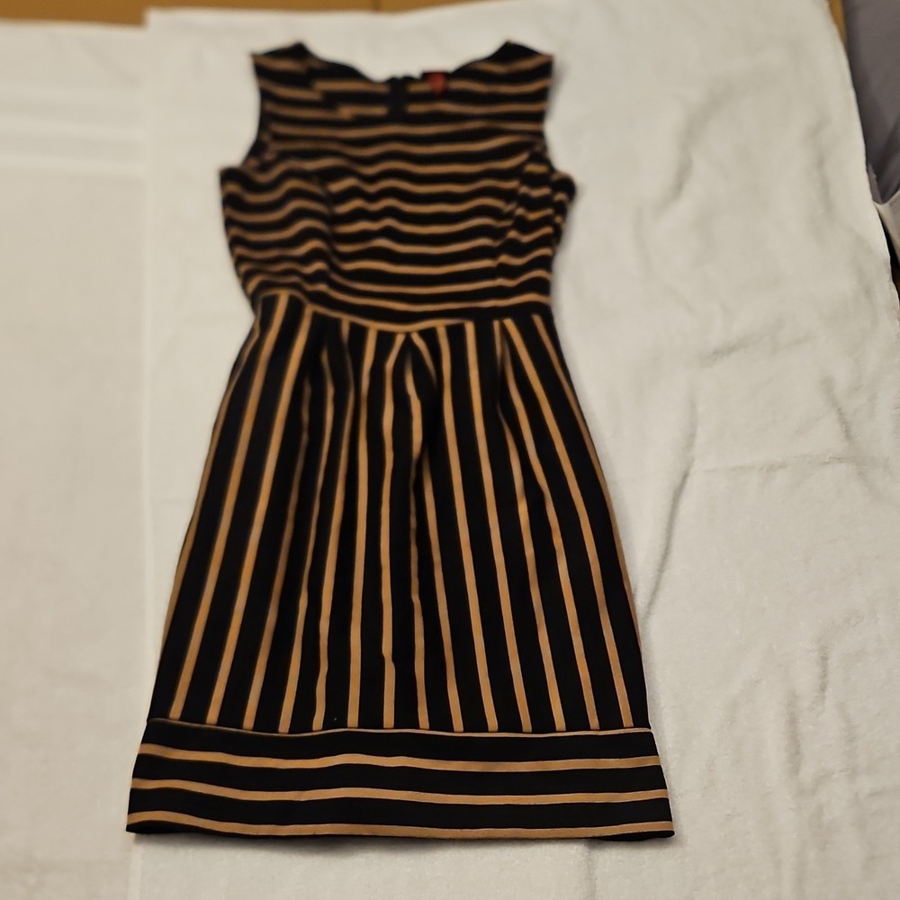 Merona Womens XS Sleeveless Fit and Flare Striped Dress Black Tan Mini